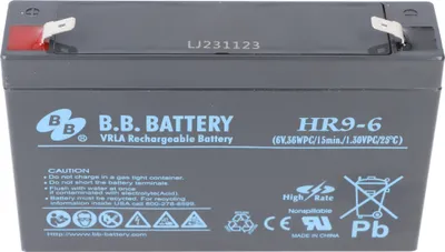 Zdjęcie produktu dla Akumulator kwasowo-ołowiowy B.B. Battery HR9-6, 6 V 9 Ah, wymiary 151 x 34 x 94 mm, ze stykami Faston 6,3 mm