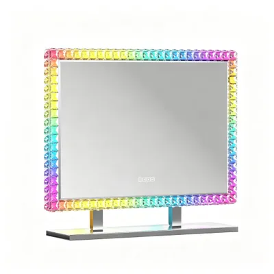 Zdjęcie produktu dla VANITII Hollywood Lustro kosmetyczne 80 cm x 60 cm z oświetleniem LED Tryb światła RGB Lustro kosmetyczne z kryształkami do toaletki Białe