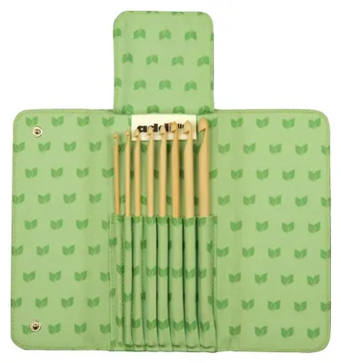 Obrázok produktu pre Sada háčkovacích háčikov, bambus, 19 x 11 x 2 cm, zelené puzdro, vhodné na háčkovanie