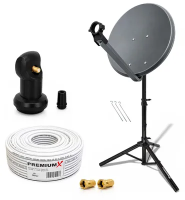 Produktbild von PremiumX Camping Sat Anlage 45cm Antenne Single LNB 10m Kabel 2x F-Stecker Stativ
