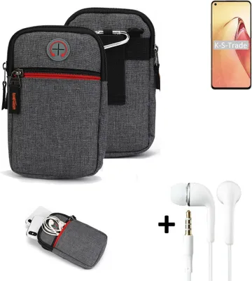 Produktbild von K-S-Trade Gürteltaasche + Kopfhörer kompatibel mit Oppo Reno8 Pro Handy Tasche Holster Schutz Hülle Handy Hülle grau Zusatzfächer 1x
