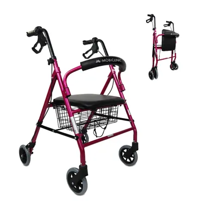 Obrázok produktu pre Mobiclinic Rollator Escorial Skladací a ľahký Rollator Zaisťovateľné ručné brzdy Chodítko pre seniorov Hliníkový košík 4 kolesá Ružová farba