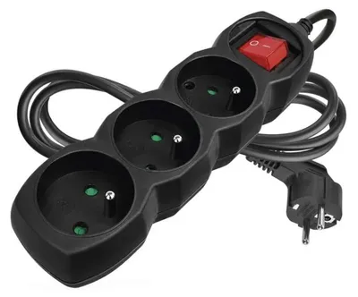 Obrázok produktu pre EMOS Predlžovací kábel 1,5 m / 3 zásuvky / s vypínačom / čierny / PVC / 1 mm2
