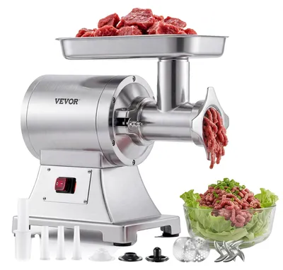Produktbild von VEVOR Fleischwolf, 14 lbs/Min Kapazität Elektrische Fleischwölfe mit Klinge, Mahlscheibe, Wurstmaschine, Edelstahl Gewerblicher Fleischzerkleinerer für Küche Restaurant Metzgerei