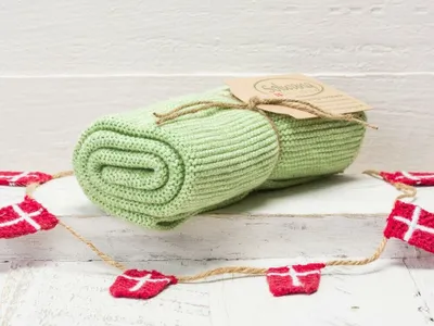 Produktbild von Solwang Küchentuch GRÜN MELIERT gestrickt ORGANISCH Geschirrtuch Handtuch Gäste