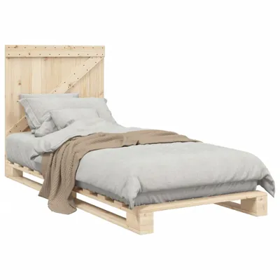 Produktbild von Design Massivholzbett mit Kopfteil 90x200 cm Kiefer, Klassische Betten 2024 Neu