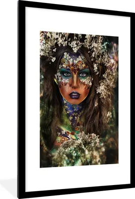 Produktbild von MuchoWow® MuchoWow® Gerahmtes Poster Frau - Blumen - Farbe 60x90 cm - Poster mit zchwarzem Bilderrahmen - Dekoration - Wandposter Wohnzimmer - Hochwertig