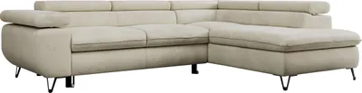 Produktbild von Ecksofa Sofa Beige, Wohnlandschaft L-Form mit Schlaffunktion und Bettkasten, Schlafsofa mit Bettkasten, Sofa mit Einstellbare Kopfstützen, Peter L - Beige Velvet - Rechts Beige
