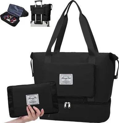 Image de Sac de voyage léger pour hommes et femmes, avec compartiment imperméable et poche à chaussures, à rabat, sac de sport, 2 L, noir