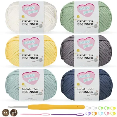 Image de Kit de fil à broder pour crochet, 6 pelotes de 50g en coton, aiguille à crochet de 3,5 mm, idéal pour l'amigurumi et les débutants