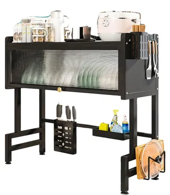 Produktbild von Geschirrabtropfgestell, verstellbare Arme, platzsparendes Design, schwarz, 85 × 30 × 78 cm, 2-stufig