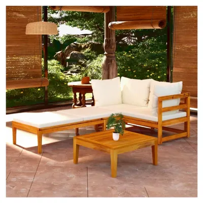Produktbild von 3-teiliges Loungemöbel-Set für den Garten aus Holz, Lounge Gartenmöbel Set, Terrassenmöbel, Gartenlounge Set, Gartensofa mit Kissen aus Akazienholz
