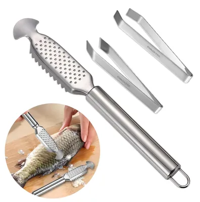Fischschupper aus Edelstahl, 3-in-1, mit 2 Pinzetten