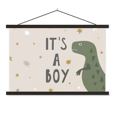 Produktbild von MuchoWow® Textilposter Sprichwörter - Zitate - Es ist ein Junge - Baby - Kinder - Kinder 90x60 cm mit schwarzem Rahmen - Aufhängungssatz