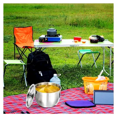 Produktbild von Camping Kochtopf - Großer Kochtopf aus Edelstahl mit Siebschüssel und Deckel für Outdoor-Aktivitäten