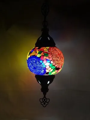 Zdjęcie produktu dla Oosterse Mozaïek Lampa wisząca Multicolor – ręcznie wykonana lampa turecka z gniazdem E-14, wysokość 78 cm