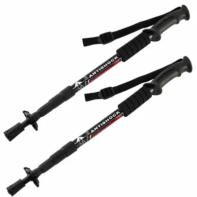 Produktbild von MidGard Teleskop Nordic Walking Stöck, 50-110 cm höhenverstellbar, Antischock Dämpfung, Wanderstöcke Schwarz 2 Stk.