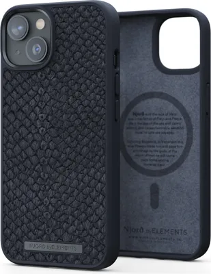 Produktbild von Njord Collections iPhone 14 Plus Tasche - Handytasche aus hochwertigem Lachsleder - Reycled / Strapazierfähiges Material - 2 Meter Fallschutz - Geeignet für Magsafe / Kabelloses Laden - Schwarz