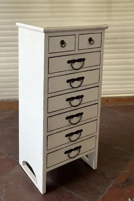 Produktbild von Antike Apothekerkommode mit 8 Schubladen Höhe95cm Holz Farbe:weiß