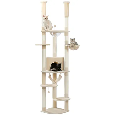 Produktbild von PAWZ Road XXL Katzenbaum 236-258cm mit Sisal-Kratzpfosten, Doppelkondo und Korb für Großkatzen
