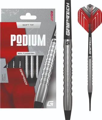 Produktbild von GOAT – Podium Silver 80% Tungsten Dartpfeile Softtip, Silber & Rot, Mit Extra Flights und Shafts, Steeldarts, Profi Dartpfeile Set, 3 Softdart Pfeile