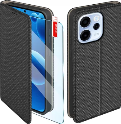 Zdjęcie produktu dla Etui z klapką do Oppo Reno 15 F | FS 5G Zamykane Czarne Futerał + Szkło