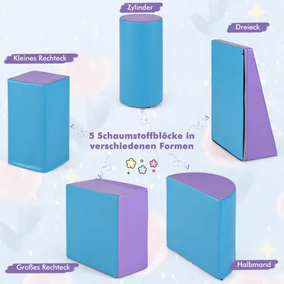 Produktbild von COSTWAY 5 TLG. Schaumstoffbausteine, Riesenbausteine zum Toben und Klettern, Softbausteine Bauklötze aus Schaumstoff, Blau, Lila