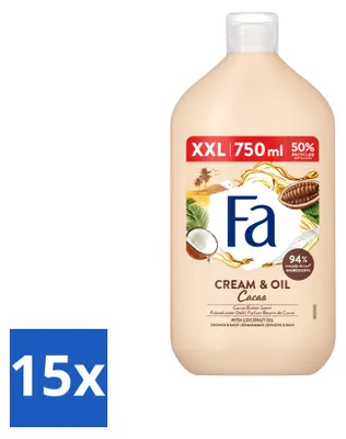 Produktbild von 15 x Fa Cream & Oil Cacao Bad- und Duschgel mit Kakaobutter und Kokosöl 750 ml - Vorteilspackung - 15 Stücke