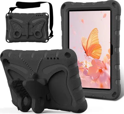 Produktbild von Kinder Hülle für Amazon Fire HD 7" 2022 Leicht Stoßfeste EVA Kindgerechtes Schutzhülle mit Schultergurt, Schmetterlings-Ständer Schwarz