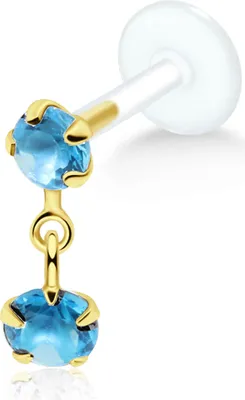 Produktbild von Ohrring Tragus Ohrpiercing 925 Sterling Silber gelbvergoldet mit Zirkoniasteinen in verschiedenen Farben Stablänge - 6 mm Farbe - Blau