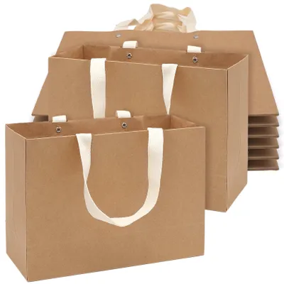 Kraftpapier-Geschenktüten, 8 Stück, braun, mit Griffen