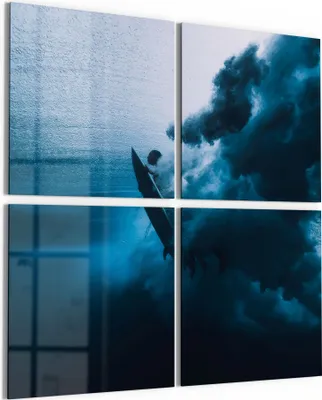 Produktbild von DEQORI Glasbild Echtglas 4x50x50 cm 'Surfer taucht Unterwasser' Wandbilder XXL groß