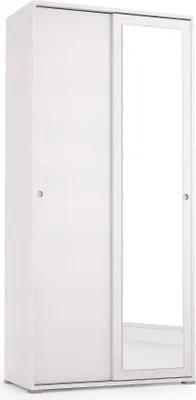 Produktbild von Kleiderschrank Dmontic, Kleiderschrank mit 2 Schiebetüren und Spiegel, Schrank mit Kleiderstange und Einlegeböden, 100%  Italy, 90x45h195 cm, Weiß