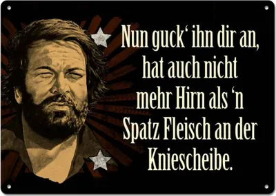 A stylized illustration of Bud Spencer with text overlay.