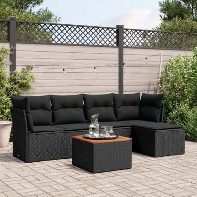 Produktbild von Design 6-tlg. Garten-Sofagarnitur mit Kissen Schwarz Poly Rattan, Gartenmöbel-Sets 2024 Neu