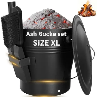 Produktbild von Ascheeimer 11L Mit Deckel Verzinkter Stahl Rostfrei Für Kaminofen Grill