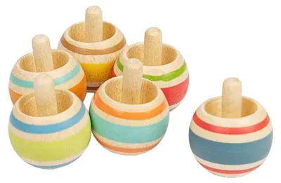 Produktbild von Bigjigs Bunter Holz Kreisel – Klassisches Kinderspielzeug, überallhin mitnehmbar