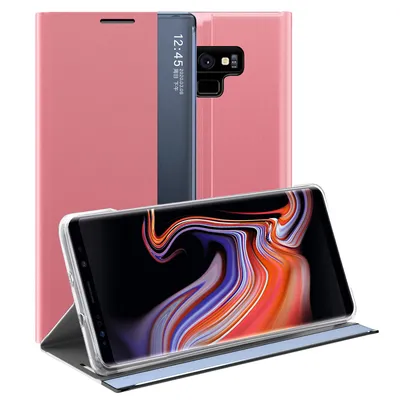 Obrázek produktu pro Galaxy Note 9 Pouzdro, Slim Flip Kožené Pouzdro s Okénkem a Stojánkem pro Samsung Galaxy Note 9 Růžový