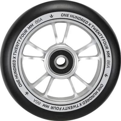 Zdjęcie produktu dla Kółka do hulajnogi – 10 szprych – 100 mm – srebrno-czarne – Blunt Scooters