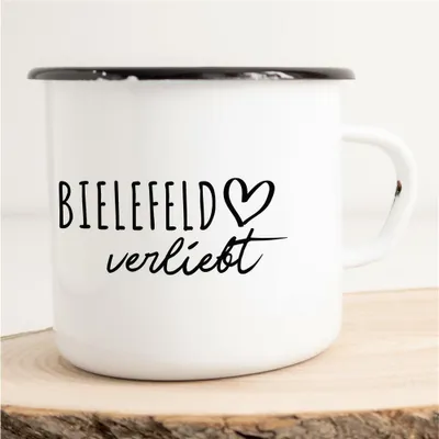 Produktbild von Huuraa Emaille Tasse Bielefeld  Geschenk Kaffeebecher Vintage 300ml Bielefeld  Präsent
