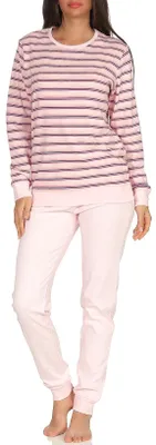 Produktbild von Damen Pyjama mit Bündchen in Kuschel Interlock - Streifenoptik - auch in Übergrössen 96121 ; rosa , 44/46