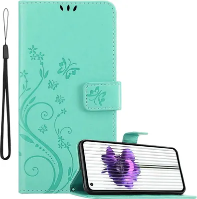 Produktbild von Cadorabo Hülle für Nothing Phone (1) in FLORAL TÜRKIS Schutzhülle im Blumen Design mit Magnetverschluss, Standfunktion und Kartenfächern Flip Case Flower Cover Etui Handy Klapp Hülle Book Tasche