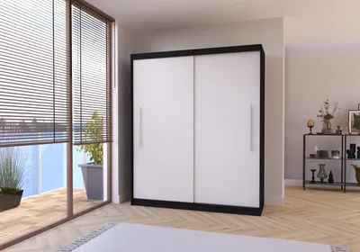 Produktbild von Schwebetürenschrank Kleiderschrank Schrank 204 cm Schwarz/Weiß ohne Spiegel Torino