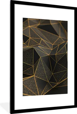 Produktbild von MuchoWow® Gerahmtes Poster Abstrakt - Gold - 3D - Luxus - Kunst 60x90 cm - Poster mit Schwarzem Bilderrahmen Wandposter Rahmen Foto Bilder - Dekoration - Wandposter Wohnzimmer - Hochwertig
