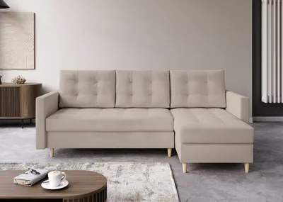 Produktbild von AX LIVING Kleine Couch L Form Nesbit 224cm Beige mit Schlaffunktion&Bettkasten