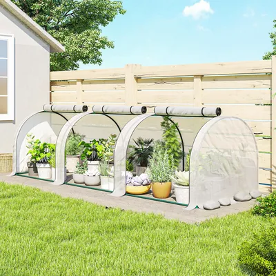 Produktbild von SUGIFT Foliengewächshaus Tomatenhaus PE-Folie Stahlrahmen, Tunnelgewächshaus mit 3 Reißverschlussfenstern, Weiß | 3,2 kg | 295x100x80 cm