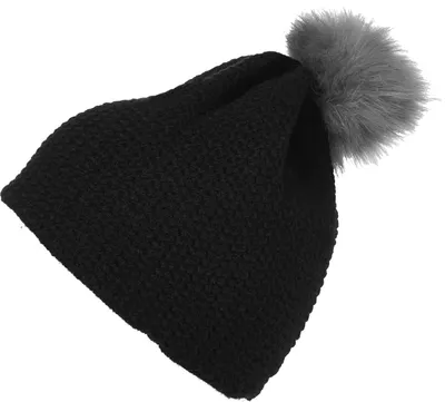 Produktbild von Damen Häkelmütze Wintermütze Fell-Bommel Bommelmütze Pudelmütze Neverless® schwarz unisize