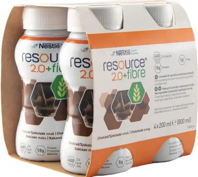 Productafbeelding van 2,0 kcal per portie. Vezels. Chocolade. 4 x 200 ml