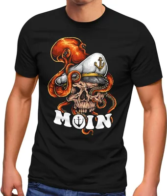 Produktbild von Herren T-Shirt Moin Totenkopf Käptn Kapitän Octopus Fashion Streetstyle Neverless® schwarz S