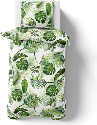 Produktbild von Mikrofaser Bettwäsche Leaves 135x200 80x80 cm  100% Polyester - Reißverschluss - Blätter